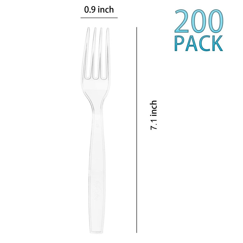 MOACOCK 200 Count Clear Disposable Plastic Forks, Heavy Weight Disposable Forks Plastic Utensils for Parties, Picnics, Big Event, Daily Use