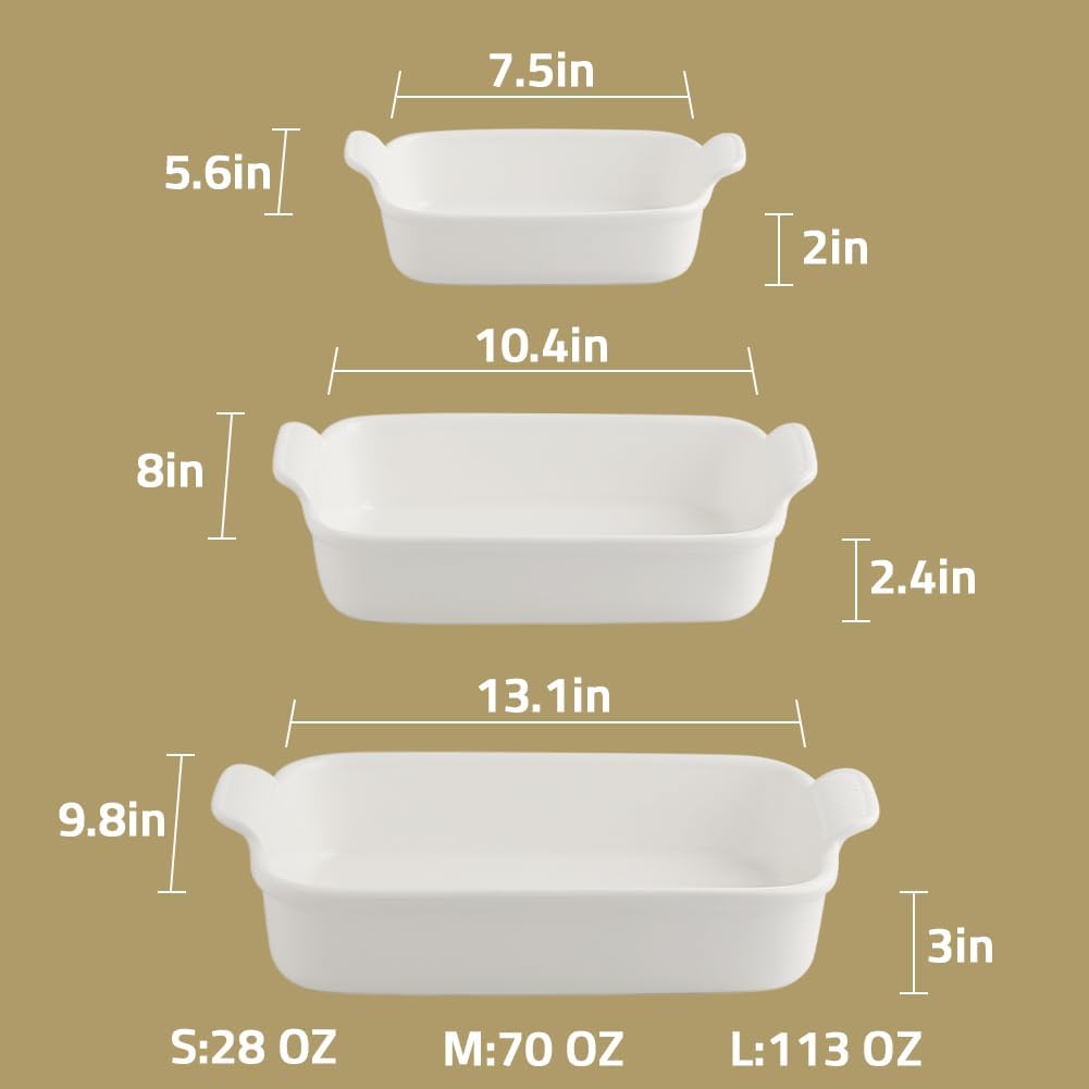 Sweejar Baking Pans Set - Durable Ceramic 9x13 Baking Dish with Handle | 3-Piece Casserole Bakeware Set in Jade