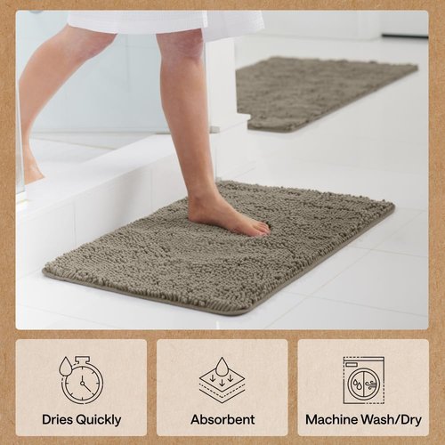 GORILLA GRIP Bath Rug Mat - Thick Soft Absorbent Chenille | Quick Dry Microfiber 30x20 Latte