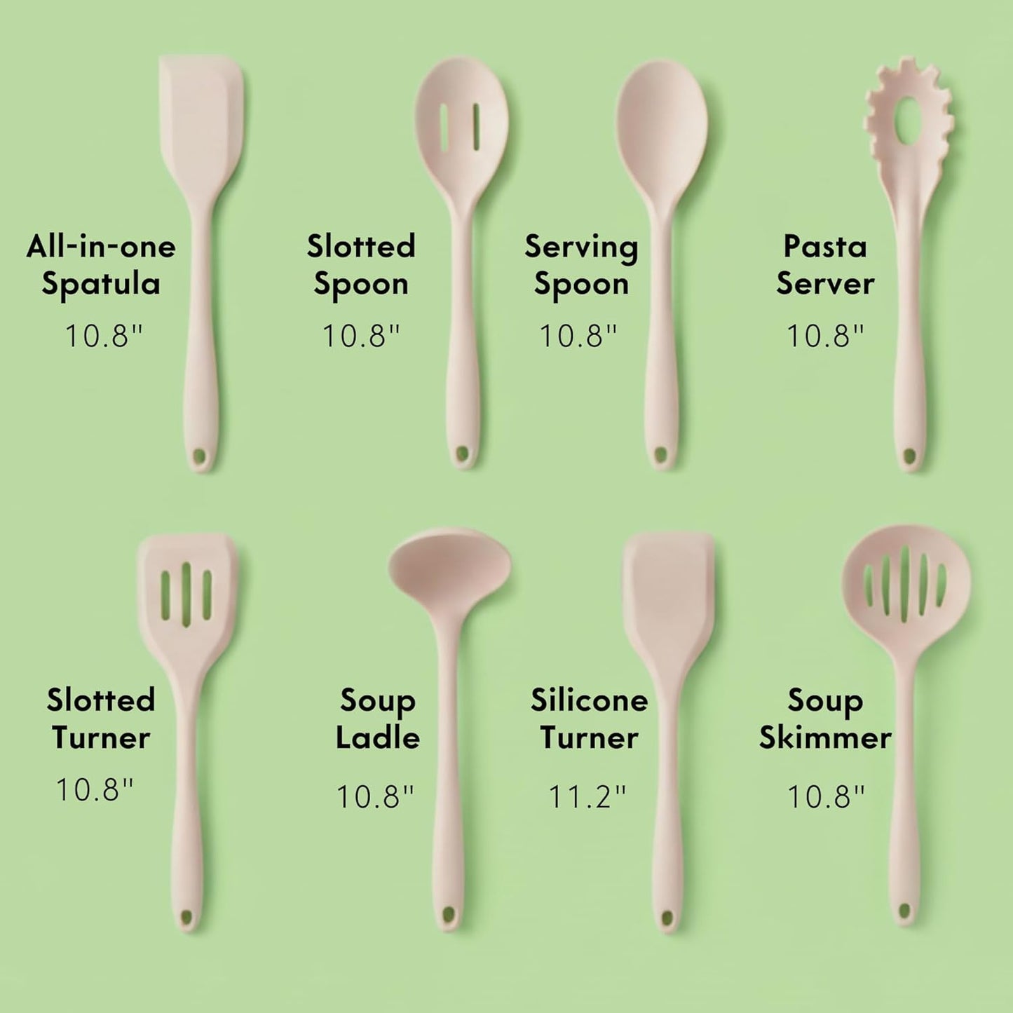 Skiennix Non-Toxic Silicone Kitchen Utensil Set - 8-Piece Non-Scratch Cooking Tools, Heat Resistant 500ยฐF, Beige