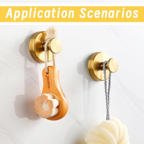 Benvo Suction Cup Hooks - No Drill Stainless Steel Hanging Hooks for Bathroom & Kitchen | 2 Pack, Gold