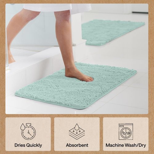 GORILLA GRIP Bath Rug Mat - Soft Absorbent Chenille | Quick-Dry Microfiber | 30x20, Seablue
