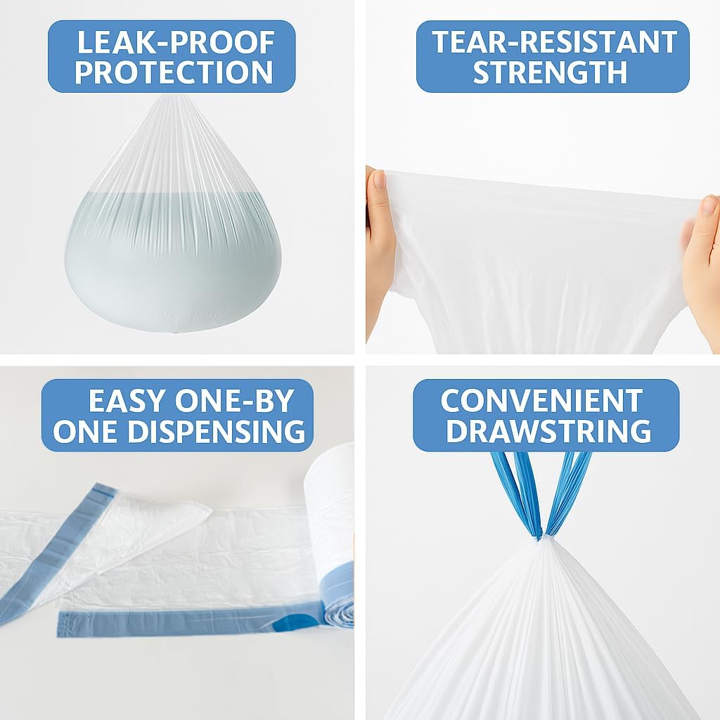 Regine Switzerland 4 Gallon Small Trash Bags - Strong Leak-Proof Drawstring Bin Liners, 100 Pack, White