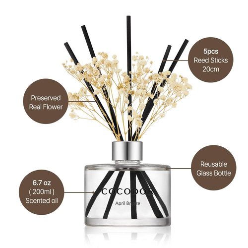 COCODOR Flower Reed Diffuser Set / 6.7oz / Clean Linen/Scent Diffuser with Sticks Home Fragrance Reed Diffuser for Bathroom Shelf Decor