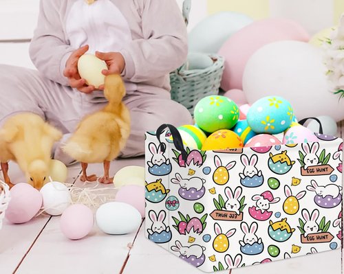 HIYAGON Rectangular Easter Gift Basket Kids Storage Organizer Bins Bedroom(Cartoon Easter Bunny)