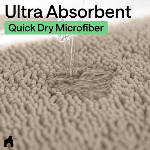 GORILLA GRIP Bath Rug Mat 70x24, Thick Absorbent Chenille, Quick Dry Microfiber Mats, Rubber Backing Washable Shower Floor Rugs, Bathmat Runner, US Designed Bathroom Home Decor Accessories Gray Beige