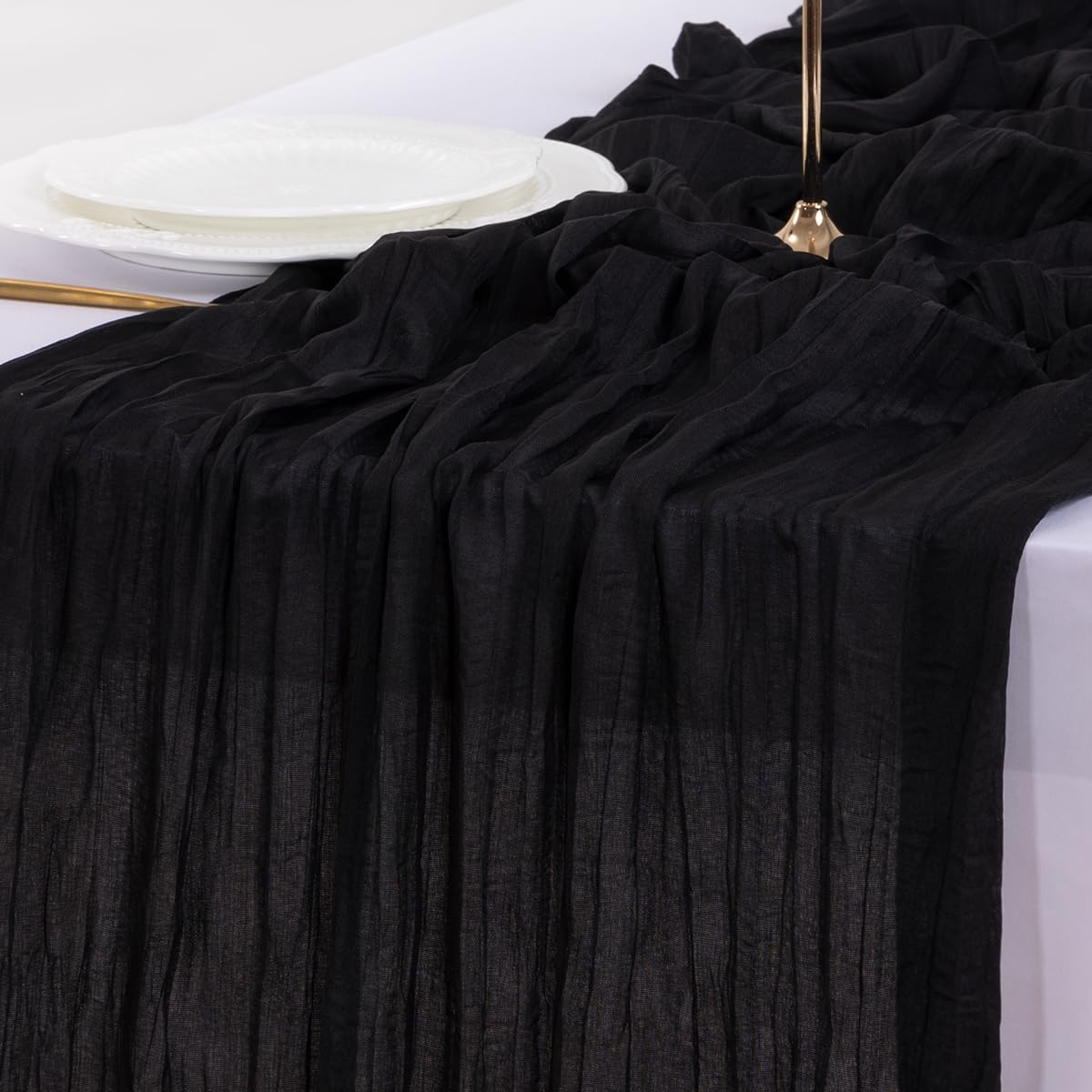 Socomi Cheesecloth Table Runner - 3pcs Black Boho Rustic 120 Inch for Weddings & Home Decor