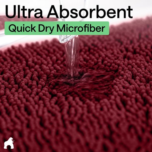 GORILLA GRIP Bath Rug Mat 30x20, Thick Soft Absorbent Chenille, Quick Dry Microfiber Mats, Rubber Backing Washable Shower Floor Rugs, US Designed Bathroom Bathmat Home Decor Accessories, Burgundy