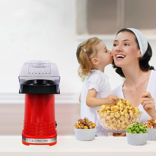 Culinary Chef PM102-RED Deluxe Hot Air Popcorn Popper - Healthy, Oil-Free, Red Design