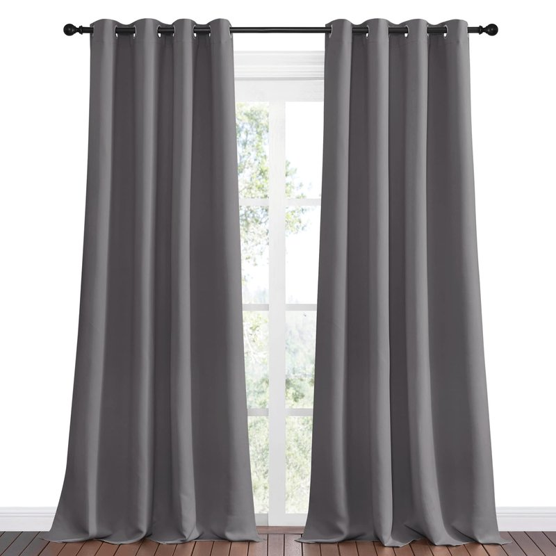 NICETOWN Bedroom Blackout Curtains Panels, 1 Pair, 55 inches by 102 Inch, Grey, Triple Weave Energy Saving Thermal Insulated Solid Grommet Blackout Draperies for Patio