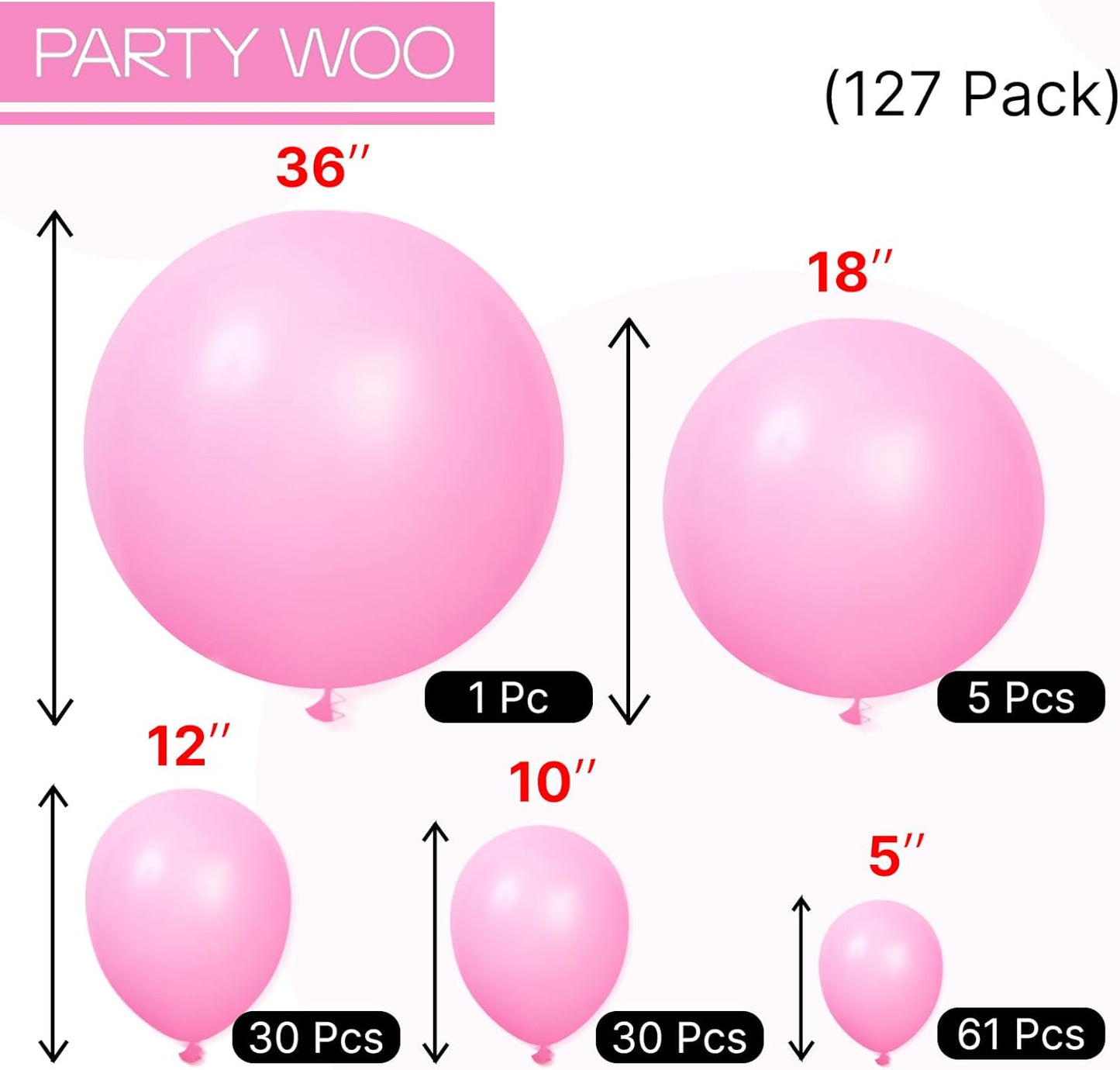 PartyWoo Pink Balloons - 127 Pcs Including Heart Foil & Gradient Rose Print - Perfect for Valentine's Day & Weddings