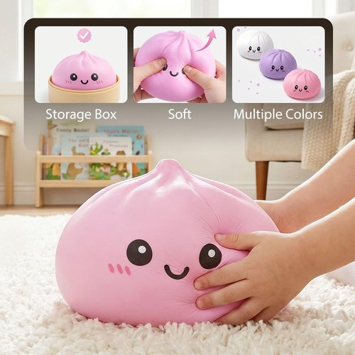 Giant Dumpling Squishy - Jumbo Soft Slow Rising Stress Ball for Adults | Extra Large Pink Fidget Toy