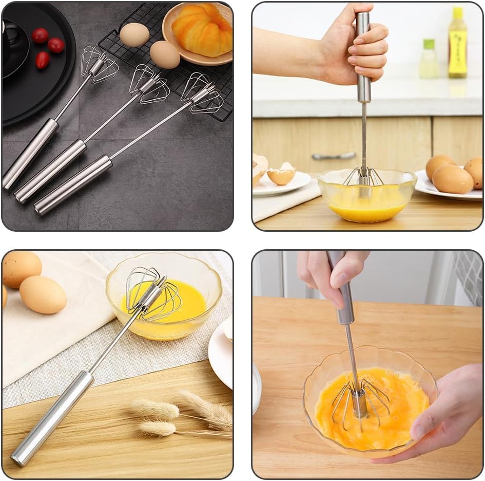 Skiennix Stainless Steel Egg Whisk - 2025 Upgrade Hand Push Blender & Milk Frother | 10-Inch Silver