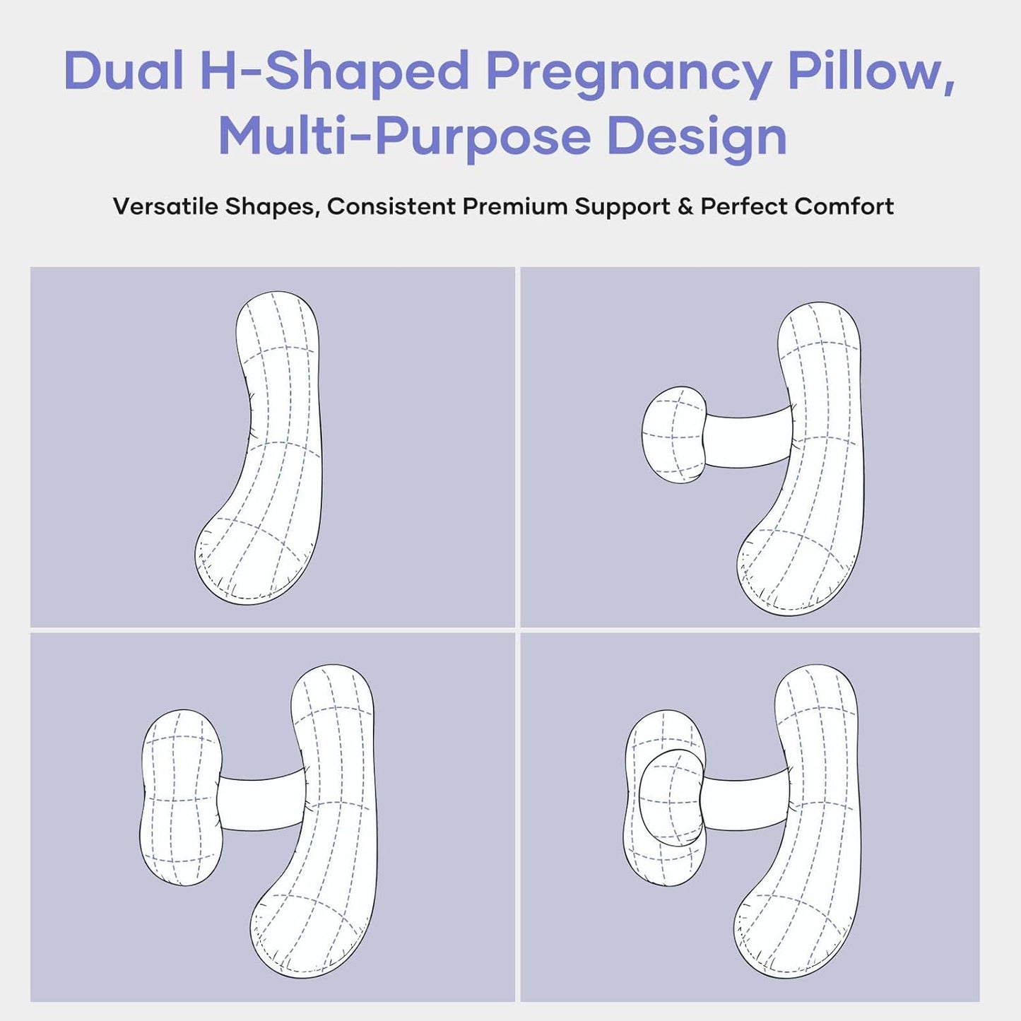 Skiennix Pregnancy Pillow - Adjustable H-Shaped Full Body Support with Cooling Cover | Ideal for Side Sleepers (Blue)