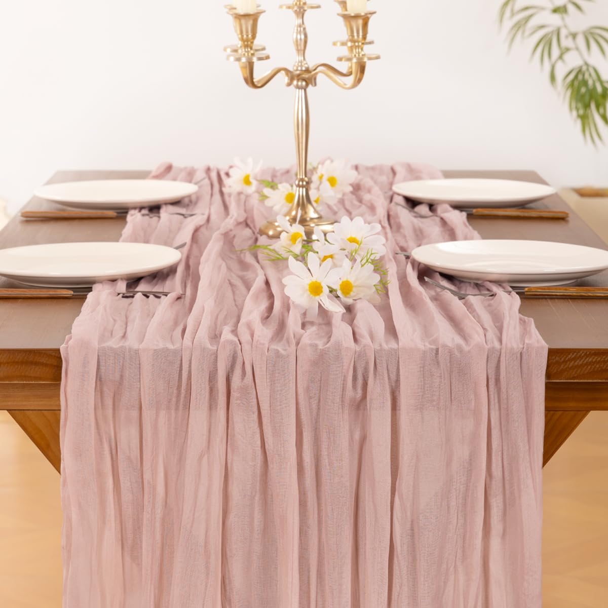 Socomi Pink Table Runner - 14FT Boho Rustic Cheesecloth for Spring Easter Wedding & Baby Shower Decor