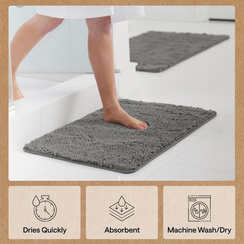 GORILLA GRIP Bath Rug Mat - Soft Absorbent Chenille | Quick Dry Microfiber, 60x24 Charcoal