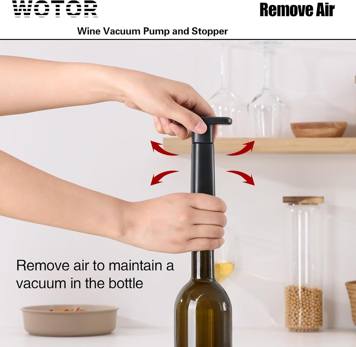 WOTOR Wine Saver Vacuum Pump with 4 Stoppers, Reusable Bottle Sealer Keeps Wine Fresh