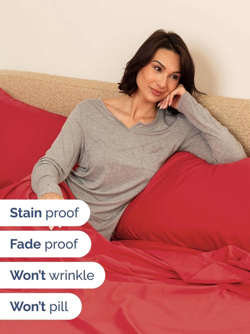 Extra Deep Full Sheet Set - 6 Piece Breathable and Cooling Sheets - Hotel Luxury Bedding for Women, Men, Kids & Teens - Easy & Secure Fit - Soft, Wrinkle Free and Comfy with Extra Deep Pockets - Red