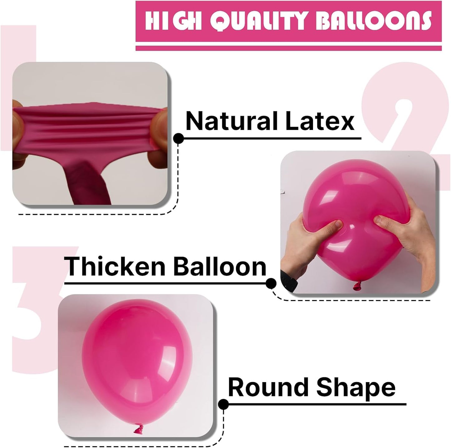 PartyWoo Hot Pink Balloons - 100 Pcs Balloon Arch Kit | Various Sizes for Valentine's Day & Birthday Decor