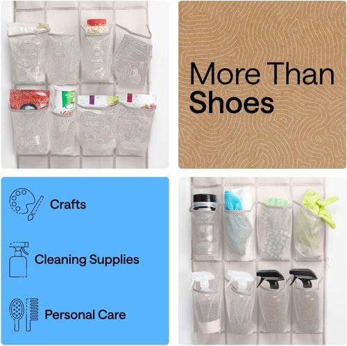 GORILLA GRIP Over The Door Shoe Organizer - 24 Large Breathable Mesh Pockets | Space-Saving Storage Solution