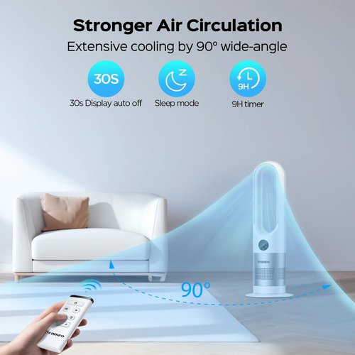 Bladeless Fan - 26" Tower Fan with Remote Control, 8 Speeds & 90ยฐ Oscillation | Quiet & Easy to Clean