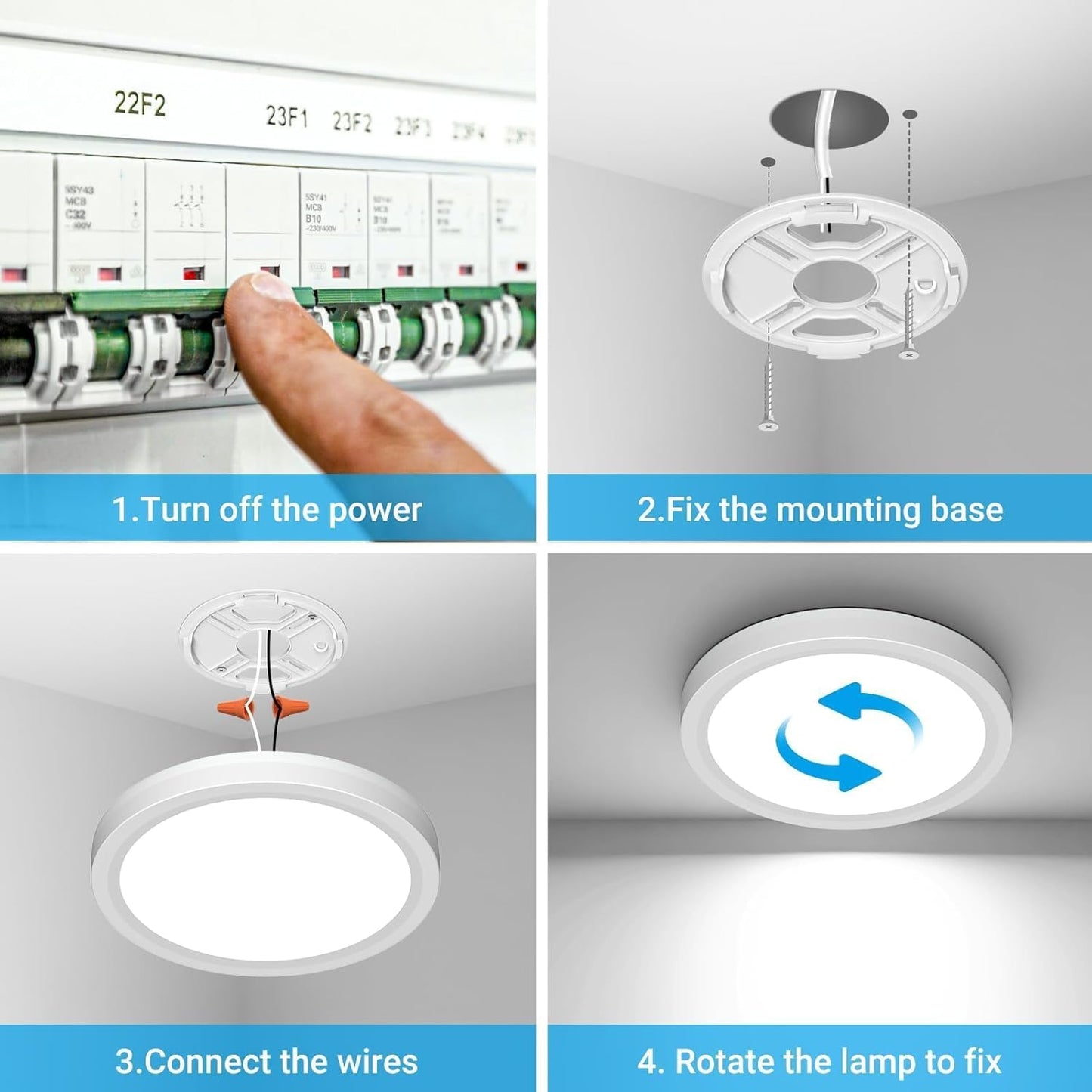 Skiennix 12-Inch LED Ceiling Light - 24W 2400LM Adjustable Warm to Cold White | Ideal for Bedroom, Bathroom, Kitchen