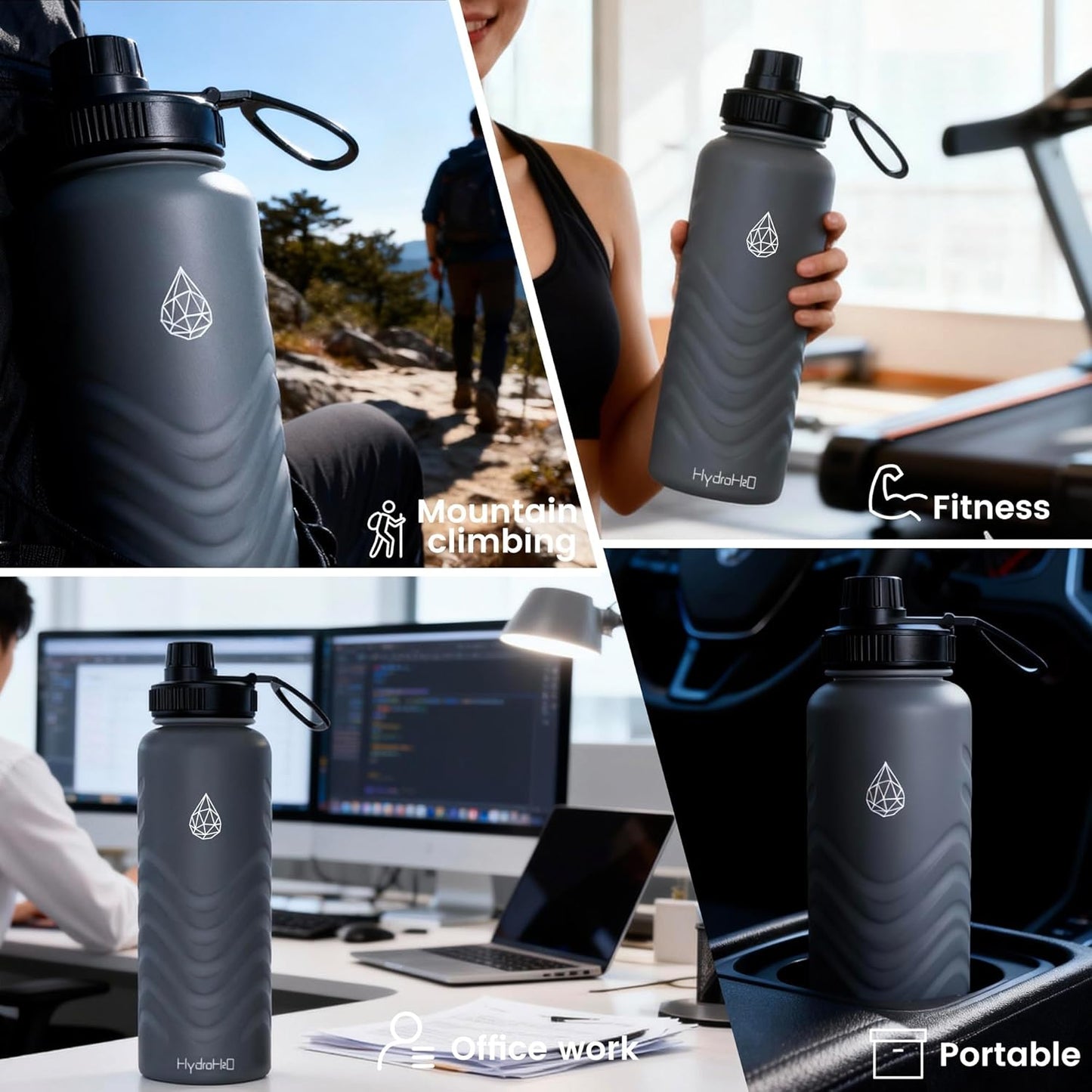 Skiennix 32oz Stainless Steel Insulated Water Bottle - 48H Cold & 24H Hot, Leak-Proof, BPA-Free | Grey