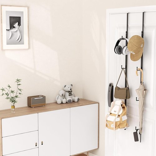 HapiRm Over Door Hat Rack - 8 Hook Organizer for 40 Caps | Stylish Black Storage Solution