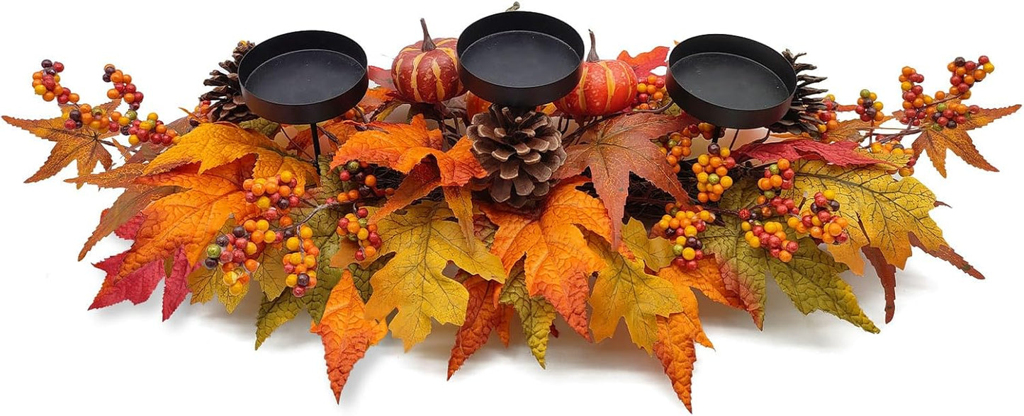 Thanksgiving Centerpiece - Artificial Gourd, Pumpkins, Pine Cones & Maple Leaves | Harvest Table Decor