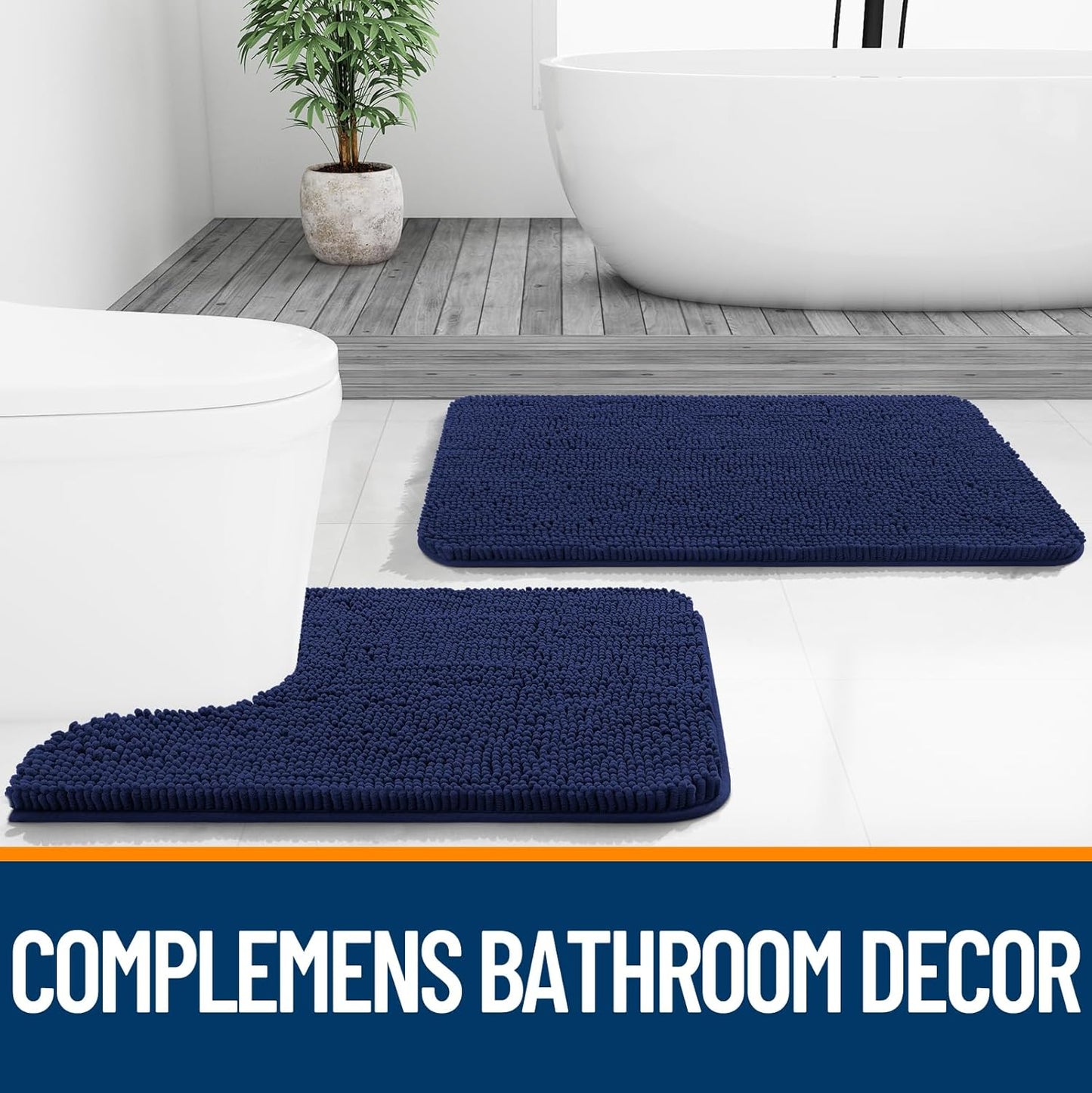 OLANLY Bathroom Rugs - Extra Soft Chenille Bath Mats with Rubber Backing | 30x20, Quick Dry, Twilight Sapphire