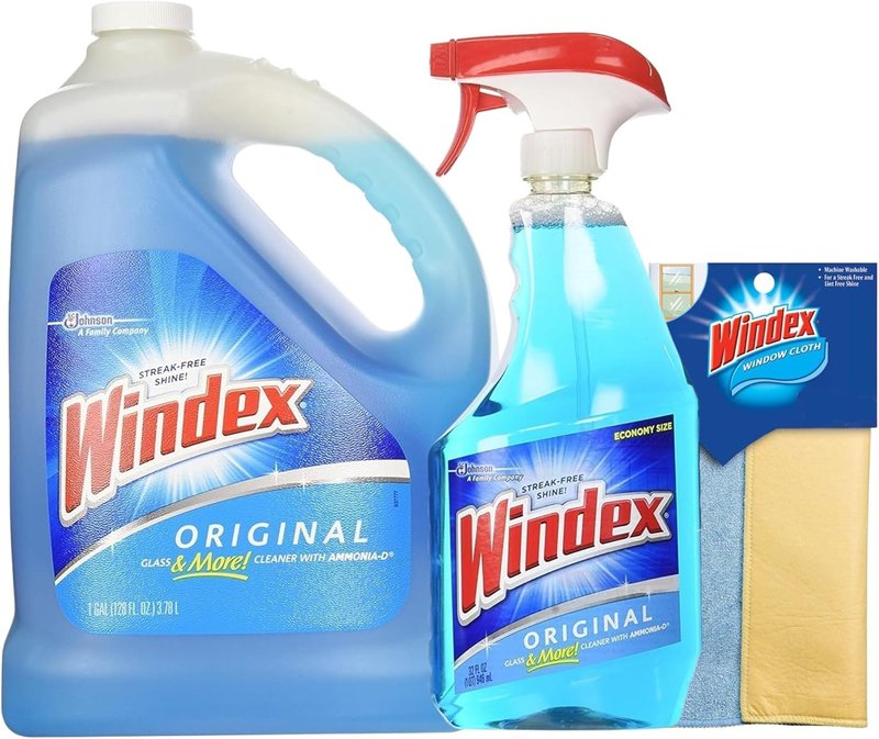Windex Original Glass Cleaner, 1 32 fl. oz spray bottle + 128 fl. oz. Refill - Total 160 fl. oz Microfiber Cloth