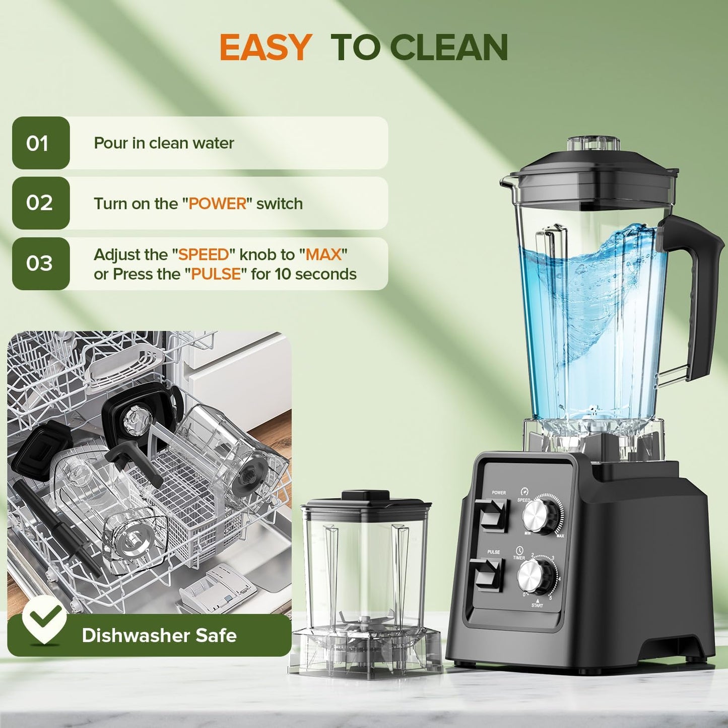 Skiennix 68Oz Countertop Blender - 28000 RPM Smoothie Maker with 20Oz Grinder | Self-Cleaning, Adjustable Speed, Black