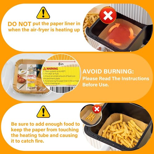 Air Fryer Liners 200 Pcs - 8.7" Square Non-Stick Parchment Paper for Baking & Roasting
