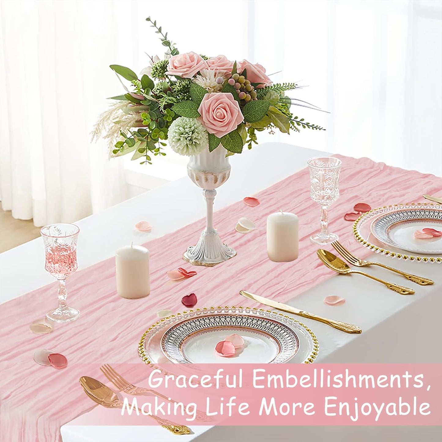 Regine Switzerland Pink Table Runner - 10 Ft Rustic Gauze Cheesecloth for Weddings & Parties | Boho Design