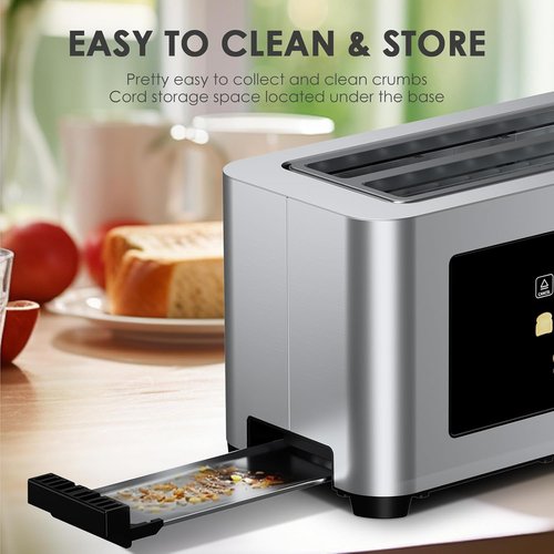 Geek Chef 4-Slice Long Slot Toaster - Touch Screen, Extra Wide Slots for Bagels & Waffles, Stainless Steel