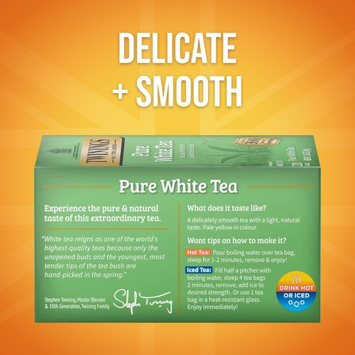 Twinings Pure White Tea Individually Wrapped Bags, 20 Count (Pack of 6), Light & Fresh, Caffeinated, Enjoy Hot or Iced, 120 Teabags