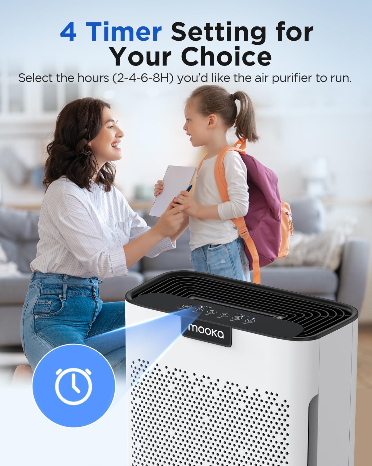 MOOKA H13 HEPA Air Purifier - Large Room Coverage Up to 2200 Ftยฒ | Washable Filters, Odor & Allergen Removal, KJ190 White