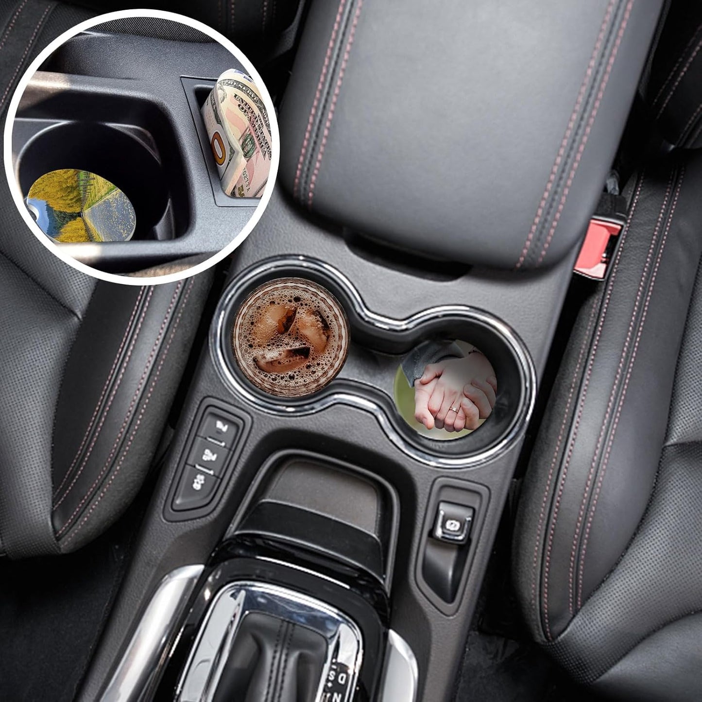 Skiennix Ceramic Car Cupholder - Easy-Removal Design with Finger Notch - Fits Standard 24 oz Cups