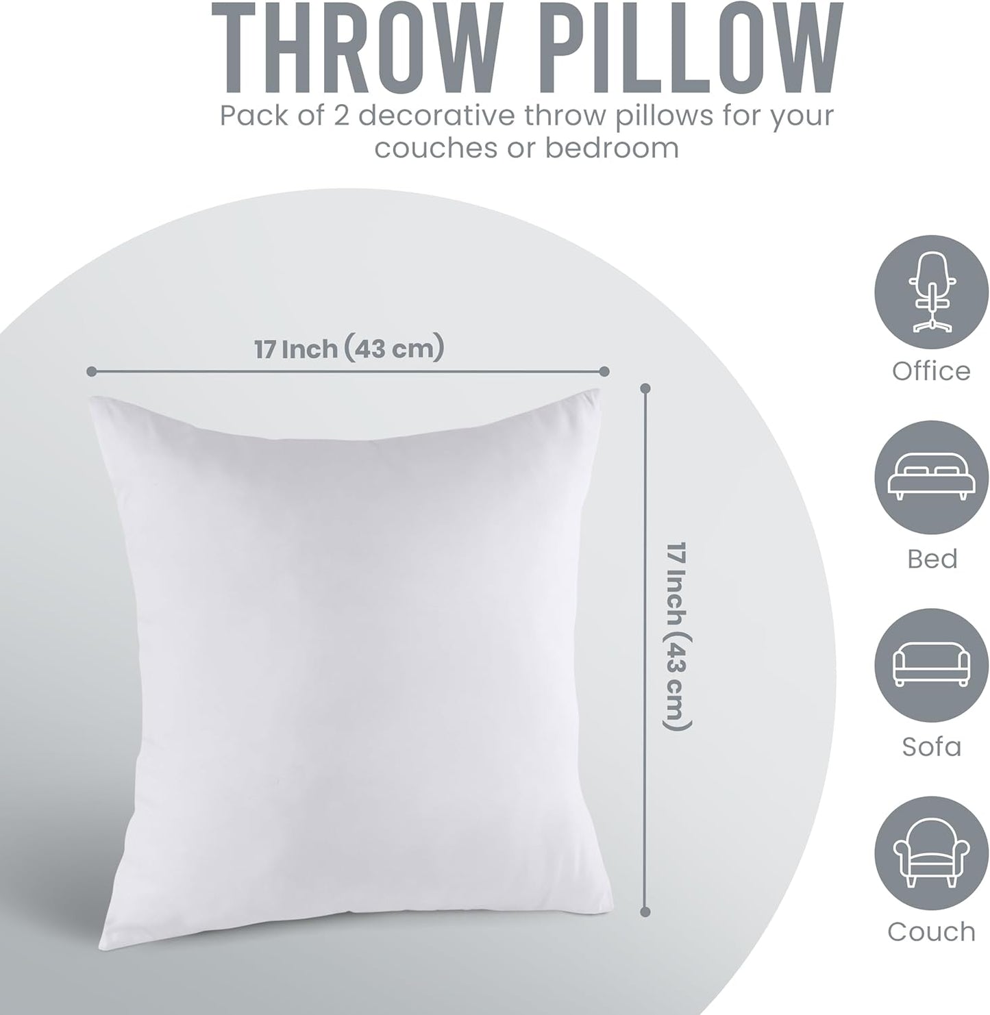 Utopia Bedding Pillow Inserts - Soft & Supportive 17x17 Decorative Throw Pillows | Set of 2, White