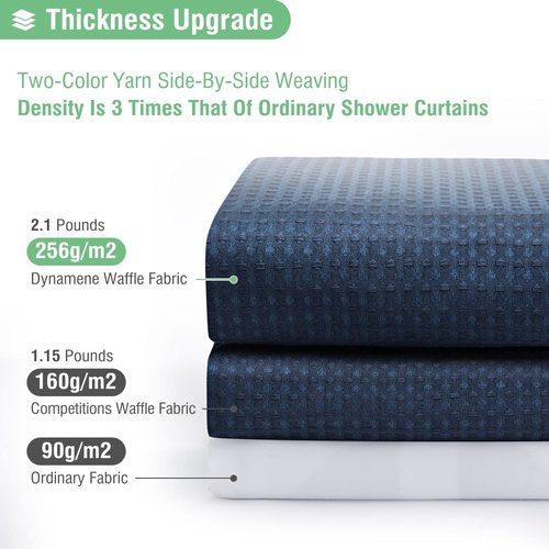 Dynamene Extra Long Shower Curtain,96 Inch Long Waffle Weave Heavy Duty Thick Fabric Bathroom Shower Curtain, Neutral Weighted Hotel Bath Curtain Set with 12 Plastic Hooks,72x96,Navy Blue