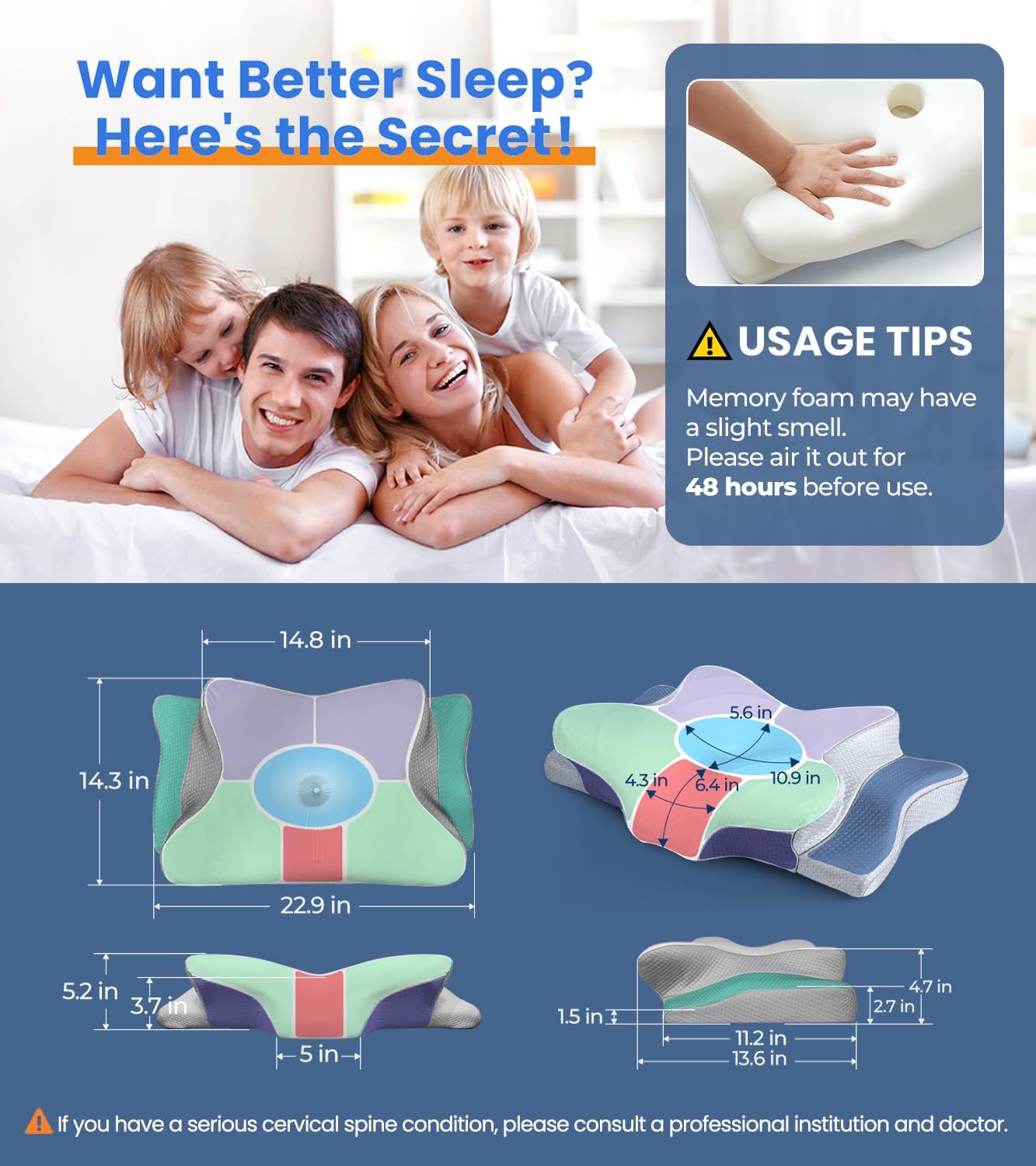 Ultra Pain Relief Cooling Pillow - Ergonomic Neck Support | Adjustable Memory Foam for Cozy Sleep