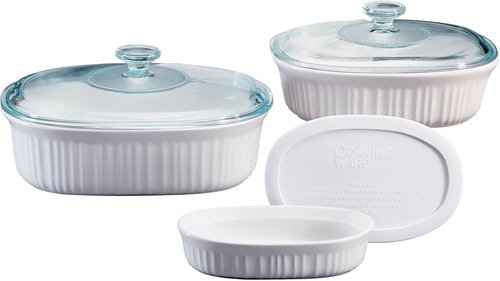 CorningWare Ceramic Bakeware Set - Chip & Crack Resistant Stoneware | 6-Piece French White, Oven & Microwave Safe