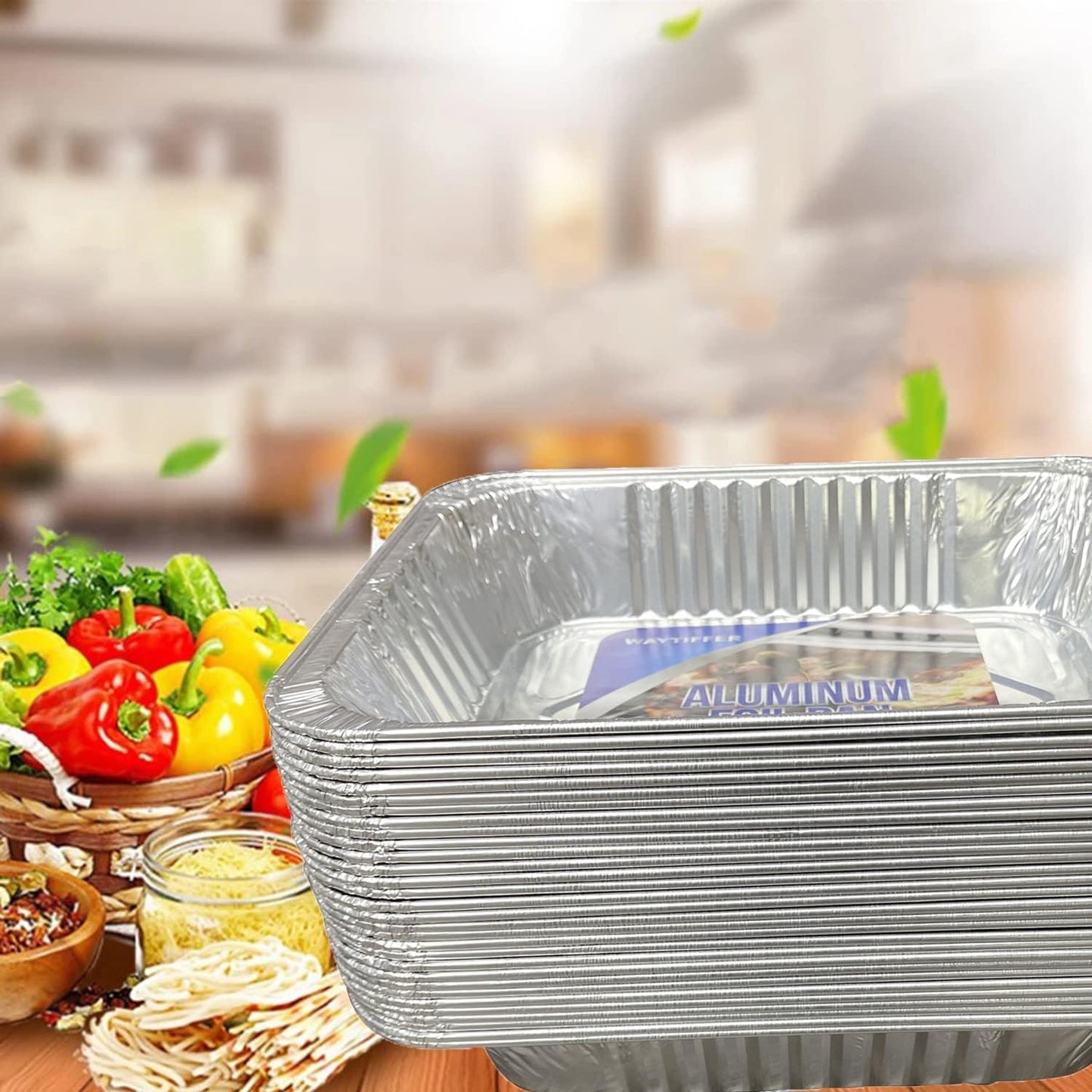 Waytiffer Aluminum Pans - 9x13 Disposable Foil Pans | Extra Thick Half Size Deep Steam Table Pans (10 Pack) for Baking & Serving