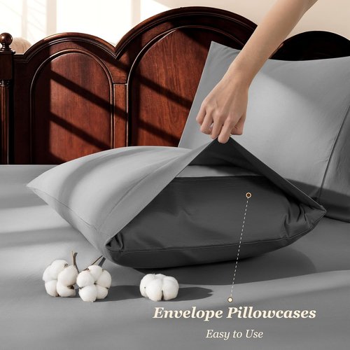 LBRO2M 100% Cotton Queen Size Sheet Set - 1000 Thread Count Deep Pocket Bedding in Dark Grey