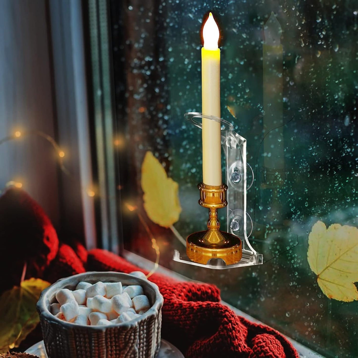 Skiennix Electric Window Candle Holders - 8 Pcs Clear Plastic with Strong Suction Cups for LED Candles