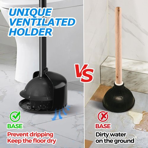 FORASTO Toilet Plunger with Holder,Plungers for Bathroom with Holder,Plunger with Cover,Bathroom Decor,Bathroom Accessories,Toilet Bowl Cleaners,Black(19inch)