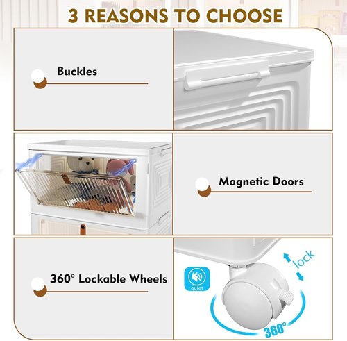 CTSNSLH 4-Tier Plastic Storage Bins - Stackable & Foldable Organizers with Lids for Home & Office