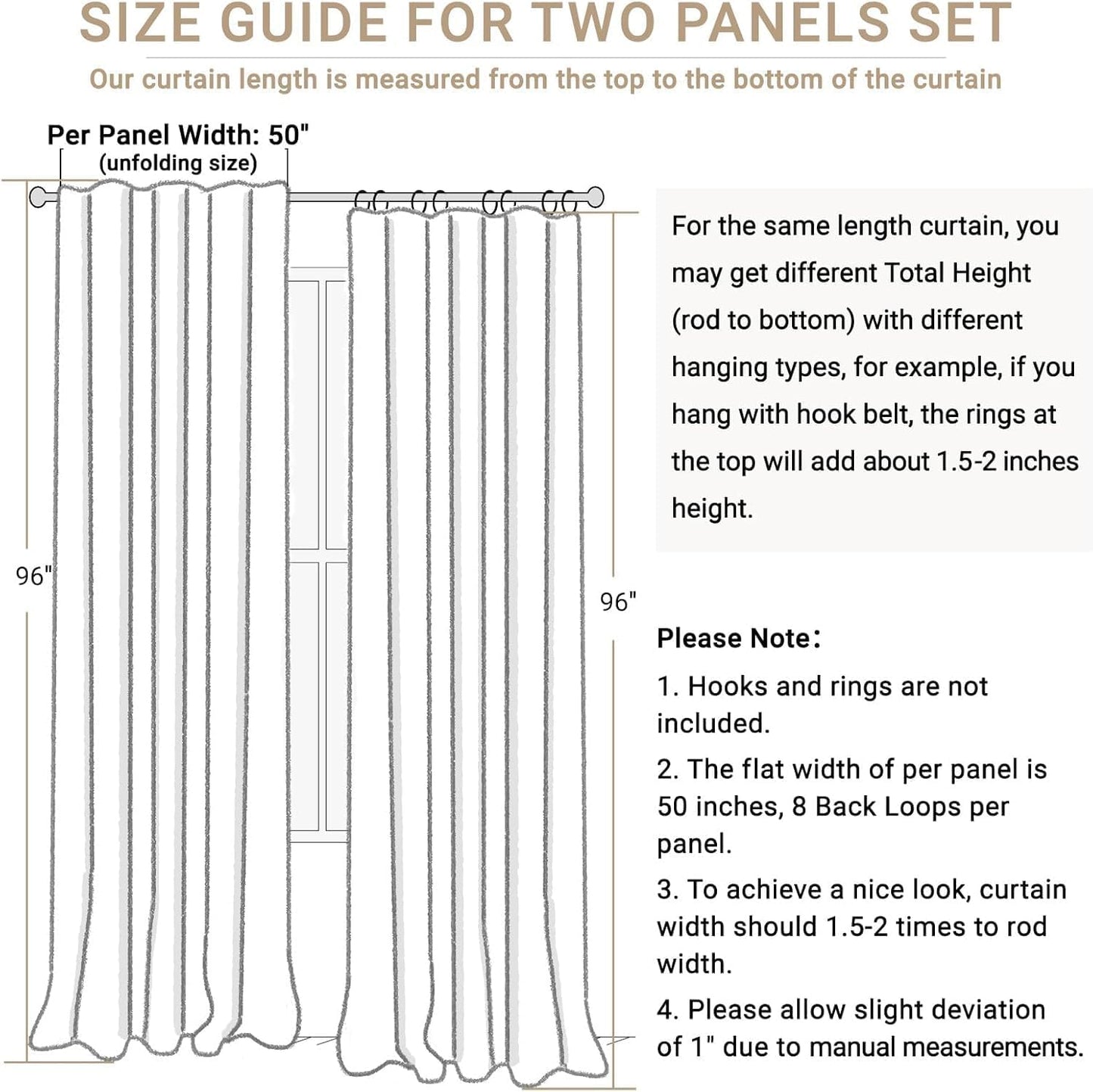 Skiennix Blackout Curtains - 100% Blackout Thermal Insulated Drapes, 50" W x 90" L, Stone Blue - 2 Panels Set