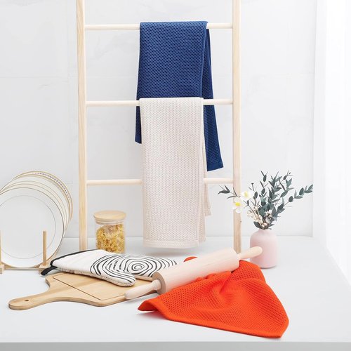 Homaxy 100% Cotton Kitchen Dish Towels - Ultra Soft & Absorbent Quick-Drying, 13x28 Inches, Navy Blue | 4-Pack