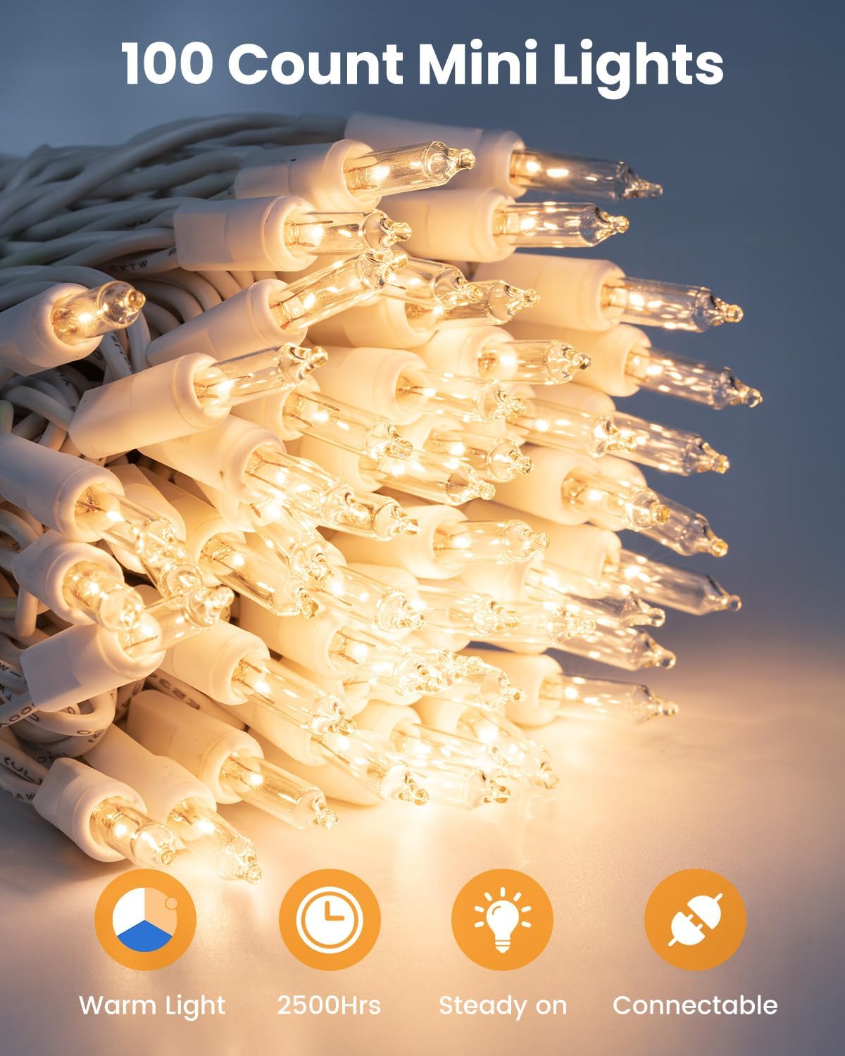Minetom Clear Christmas Lights Set - 100 Count Mini String Lights for Indoor Decor | 20 Feet, White Wire